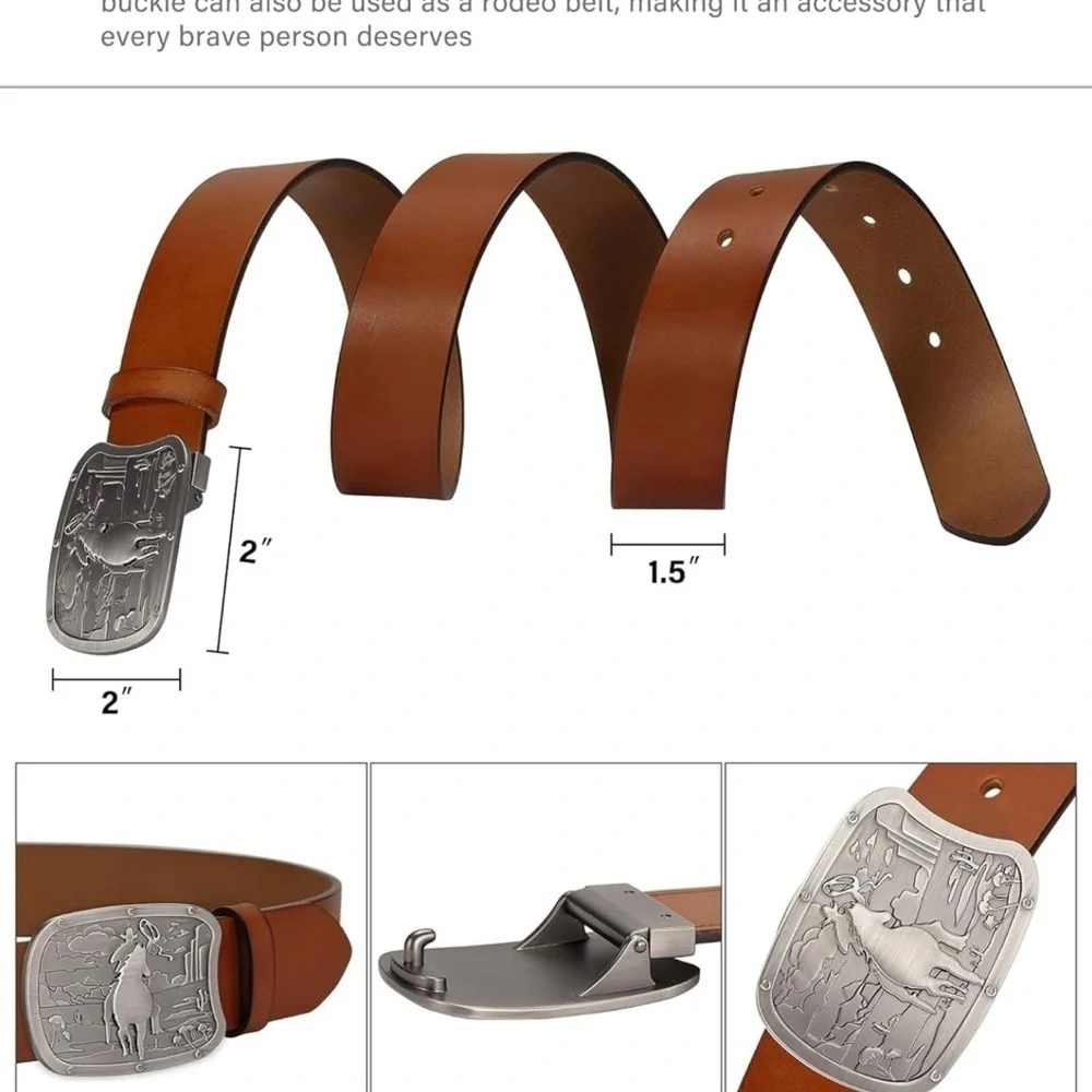 Brown Leather Belt with Western Buckle